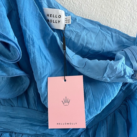 NWT HELLO MOLLY | Frill Detail Find Out One Shoulder Midi Dress Blue | Size XL - Picture 8 of 16
